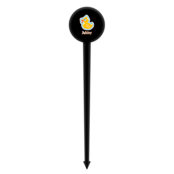 Rubber Duckies & Flowers Black Plastic 4" Food Pick - Round - Single Pick