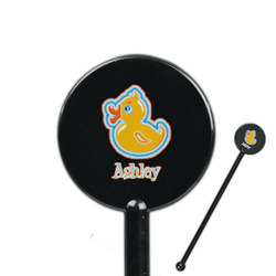 Rubber Duckies & Flowers 5.5" Round Plastic Stir Sticks - Black - Single Sided (Personalized)
