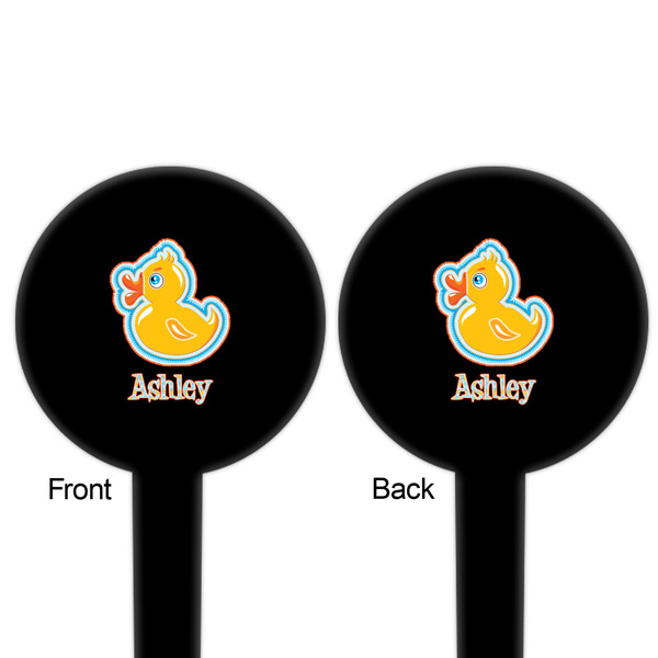 Rubber Duckies & Flowers Black Plastic 6" Food Pick - Round - Double Sided - Front & Back