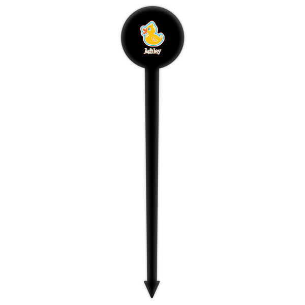 Rubber Duckies & Flowers Black Plastic 6" Food Pick - Round - Single Pick