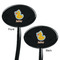 Rubber Duckies & Flowers Black Plastic 7" Stir Stick - Double Sided - Oval - Front & Back