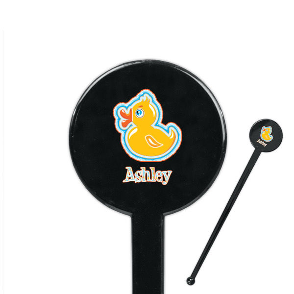 Custom Rubber Duckies & Flowers 7" Round Plastic Stir Sticks - Black - Single Sided (Personalized)