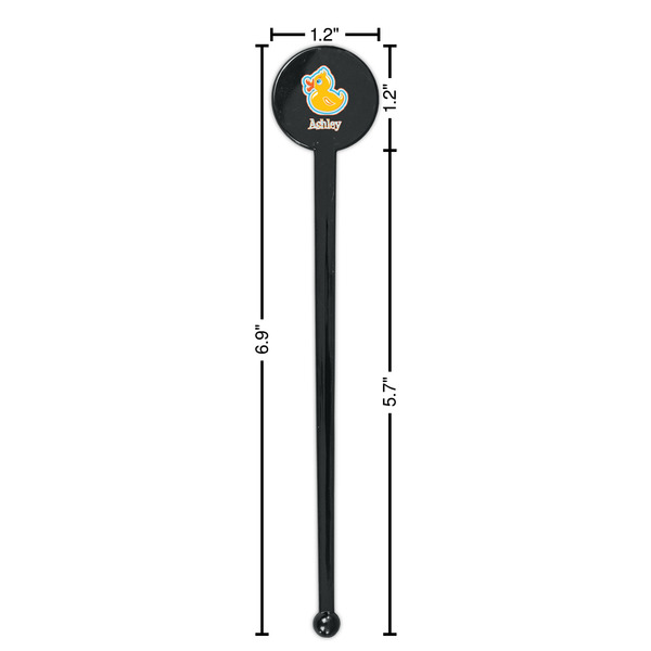 Rubber Duckies & Flowers Black Plastic 7" Stir Stick - Round - Dimensions