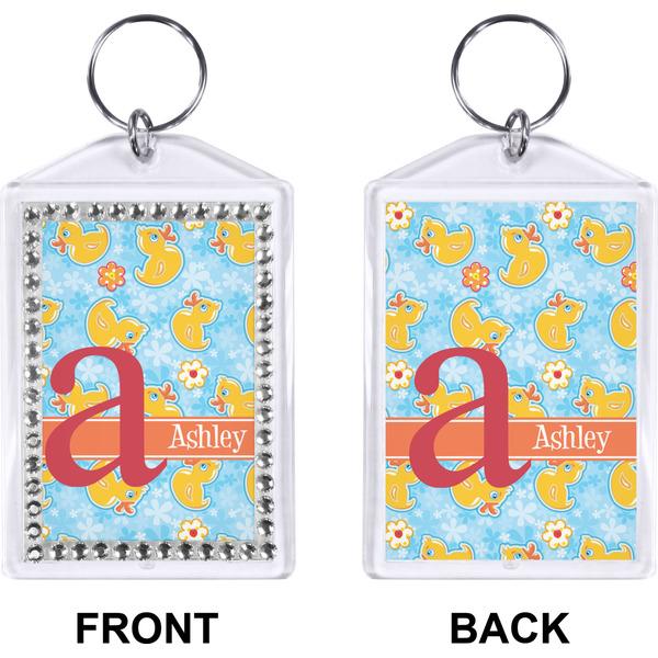 Rubber Duckies & Flowers Bling Keychain (Front + Back)