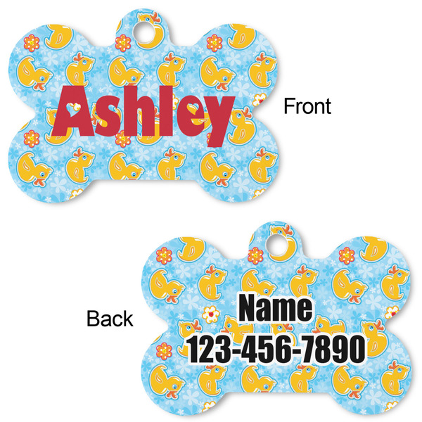 Rubber Duckies & Flowers Bone Shaped Dog ID Tag - Large - Approval