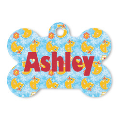 Rubber Duckies & Flowers Bone Shaped Dog ID Tag (Personalized)