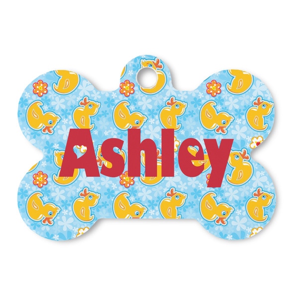 Custom Rubber Duckies & Flowers Bone Shaped Dog ID Tag - Large (Personalized)