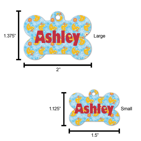 Rubber Duckies & Flowers Bone Shaped Dog ID Tag - Large - Scale