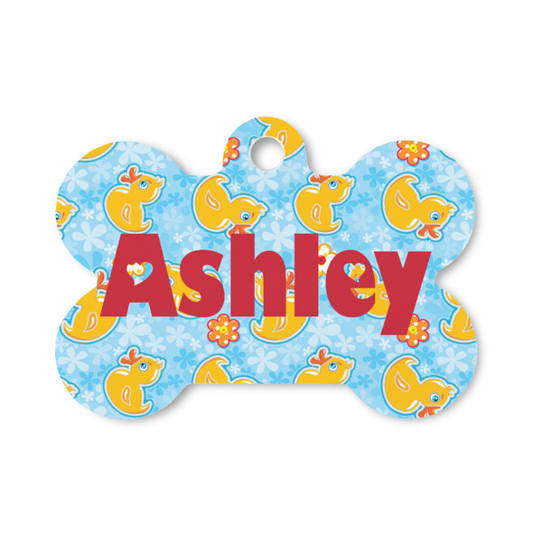 Custom Rubber Duckies & Flowers Bone Shaped Dog ID Tag - Small (Personalized)