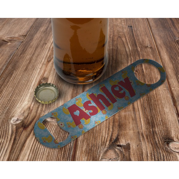 Rubber Duckies & Flowers Bottle Opener - In Use