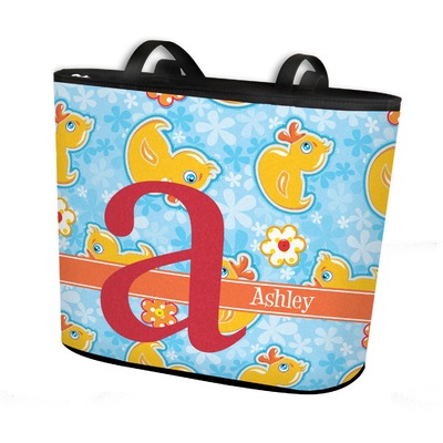 Rubber Duckies & Flowers Bucket Tote w/ Genuine Leather Trim (Personalized)