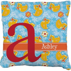 Rubber Duckies & Flowers Faux-Linen Throw Pillow 16" (Personalized)