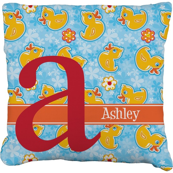 Custom Rubber Duckies & Flowers Faux-Linen Throw Pillow 16" (Personalized)