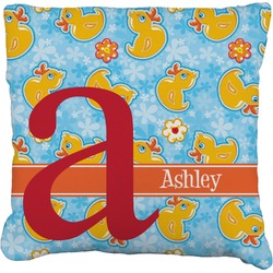 Rubber Duckies & Flowers Faux-Linen Throw Pillow 18" (Personalized)