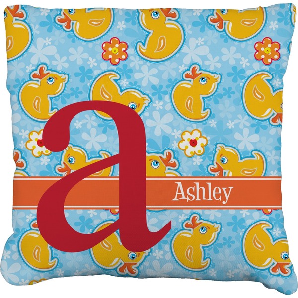Custom Rubber Duckies & Flowers Faux-Linen Throw Pillow 20" (Personalized)