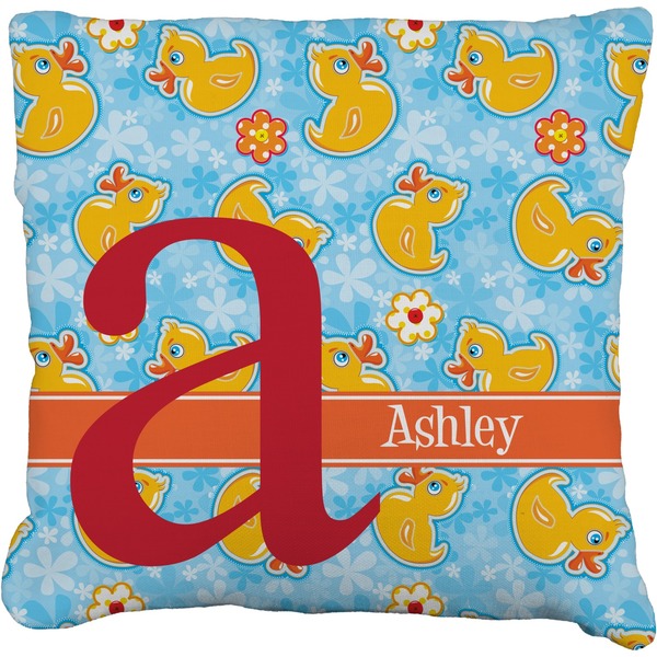 Custom Rubber Duckies & Flowers Faux-Linen Throw Pillow 26" (Personalized)