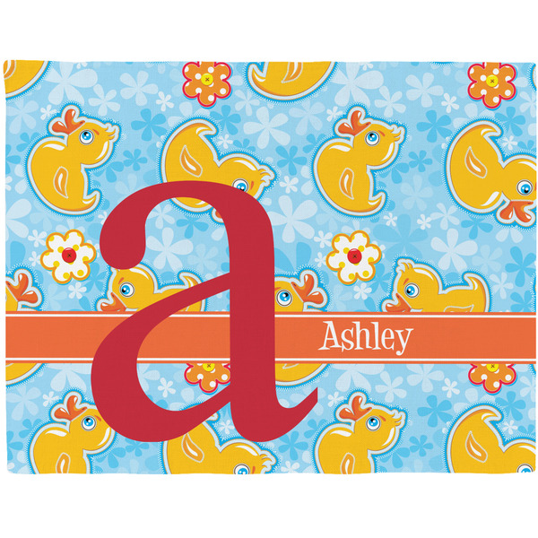 Custom Rubber Duckies & Flowers Woven Fabric Placemat - Twill w/ Name and Initial