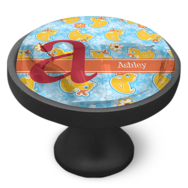 Rubber Duckies & Flowers Cabinet Knob - Black - Side