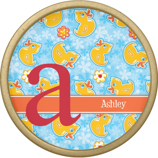 Rubber Duckies & Flowers Cabinet Knob - Gold - Front