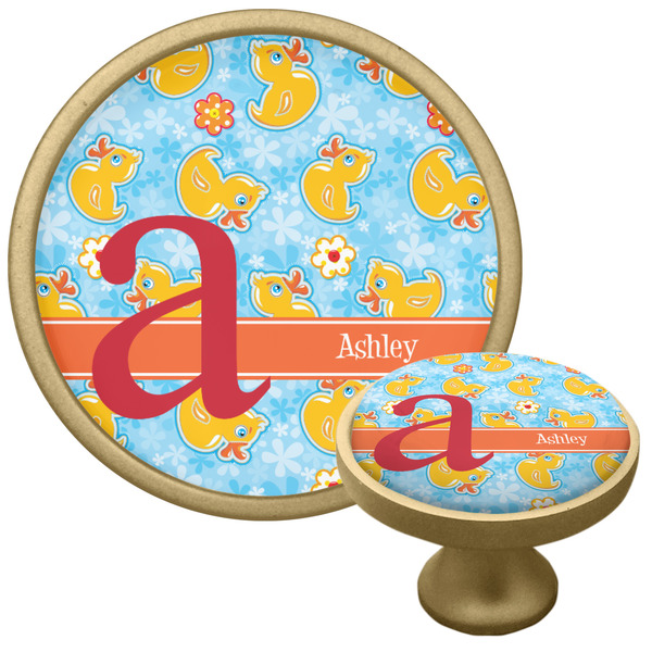 Custom Rubber Duckies & Flowers Cabinet Knob - Gold (Personalized)