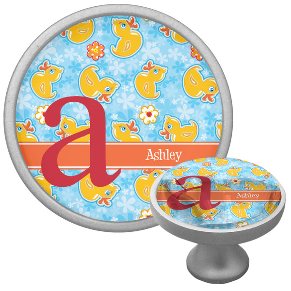 Custom Rubber Duckies & Flowers Cabinet Knob (Silver) (Personalized)