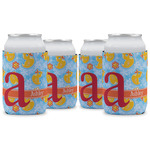 Rubber Duckies & Flowers Can Cooler (12 oz) - Set of 4 w/ Name and Initial