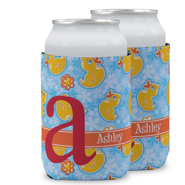 Custom Rubber Duckies & Flowers Can Cooler (12 oz) w/ Name and Initial