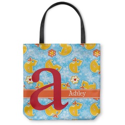 Rubber Duckies & Flowers Canvas Tote Bag - Small - 13"x13" (Personalized)