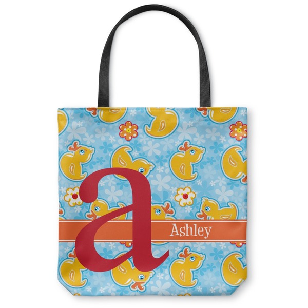 Custom Rubber Duckies & Flowers Canvas Tote Bag (Personalized)