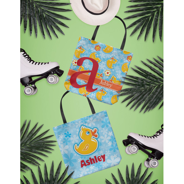 Rubber Duckies & Flowers Canvas Tote Lifestyle Front and Back