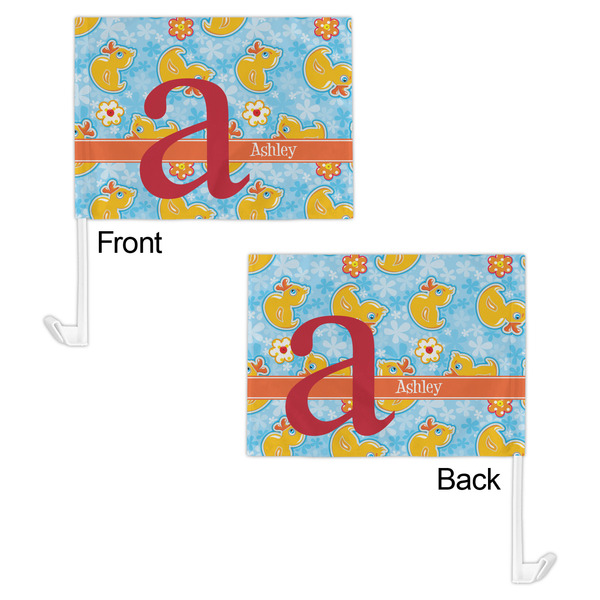 Rubber Duckies & Flowers Car Flag - 11" x 8" - Front & Back View
