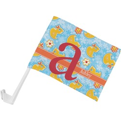 Rubber Duckies & Flowers Car Flag - Small w/ Name and Initial