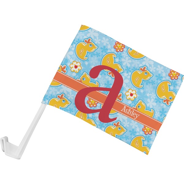 Custom Rubber Duckies & Flowers Car Flag - Small w/ Name and Initial