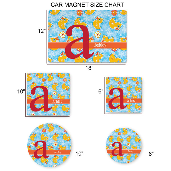 Rubber Duckies & Flowers Car Magnets - SIZE CHART