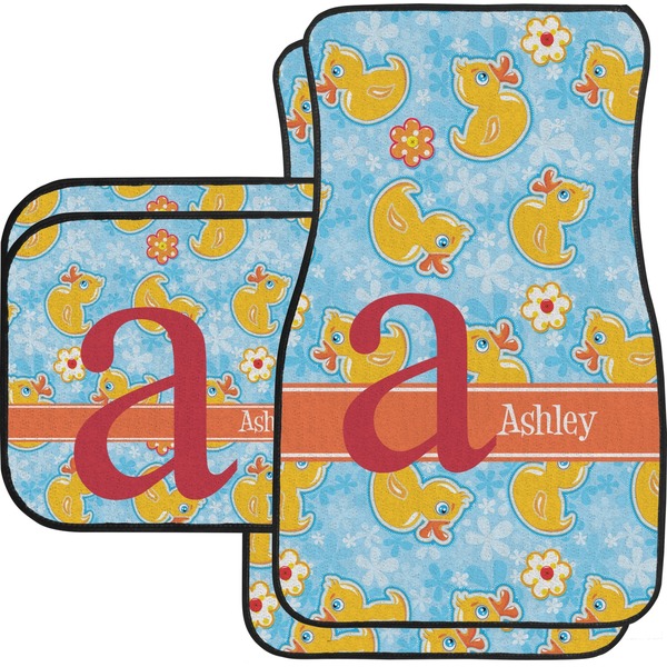 Custom Rubber Duckies & Flowers Car Floor Mats Set - 2 Front & 2 Back (Personalized)
