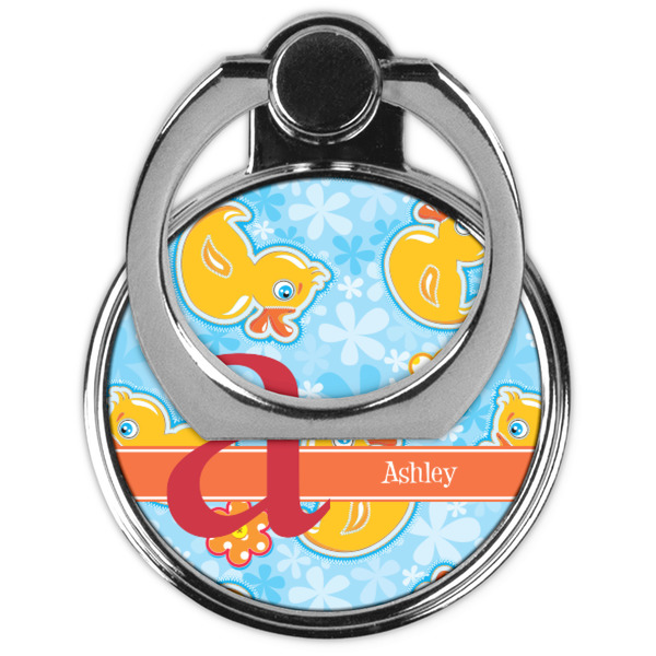 Rubber Duckies & Flowers Cell Phone Ring Stand & Holder - Front (Collapsed)