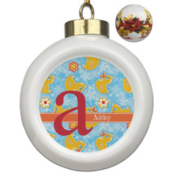 Rubber Duckies & Flowers Ceramic Ball Ornaments - Poinsettia Garland (Personalized)