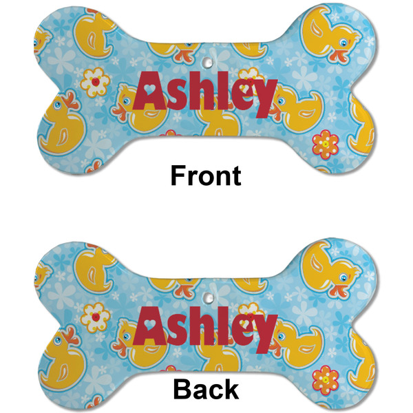 Rubber Duckies & Flowers Ceramic Flat Ornament - Bone Front & Back (APPROVAL)