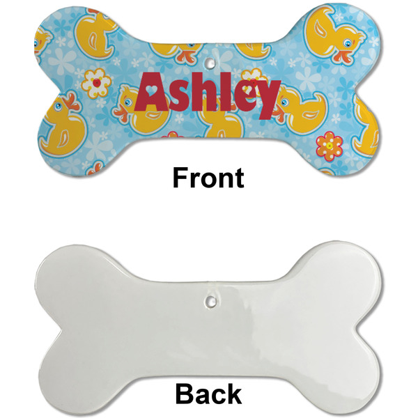 Rubber Duckies & Flowers Ceramic Flat Ornament - Bone Front & Back Single Print (APPROVAL)
