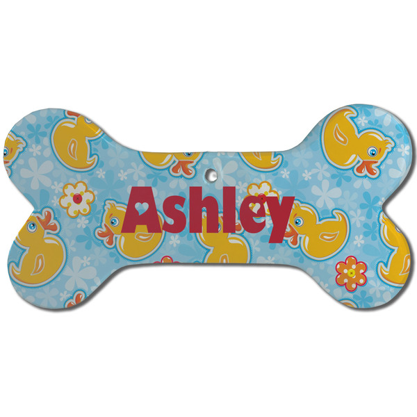 Rubber Duckies & Flowers Ceramic Flat Ornament - Bone Front