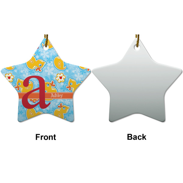 Rubber Duckies & Flowers Ceramic Flat Ornament - Star Front & Back (APPROVAL)