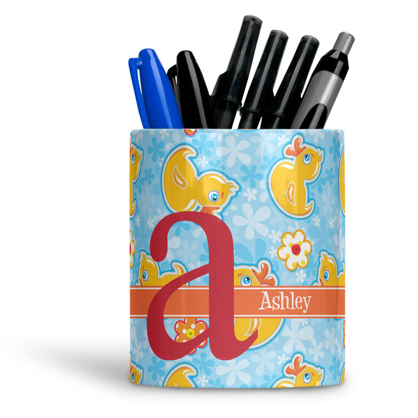 Custom Rubber Duckies & Flowers Ceramic Pen Holder