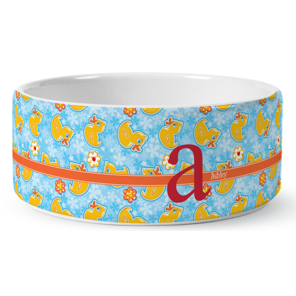 Custom Rubber Duckies & Flowers Ceramic Dog Bowl (Personalized)