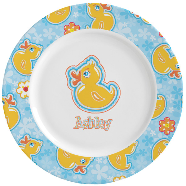 Custom Rubber Duckies & Flowers Ceramic Dinner Plates (Set of 4) (Personalized)