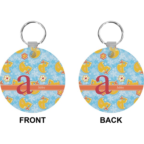 Rubber Duckies & Flowers Circle Keychain (Front + Back)