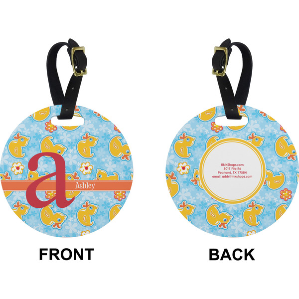 Rubber Duckies & Flowers Circle Luggage Tag (Front + Back)