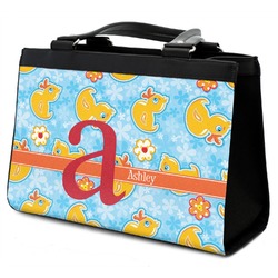 Rubber Duckies & Flowers Classic Tote Purse w/ Leather Trim w/ Name and Initial