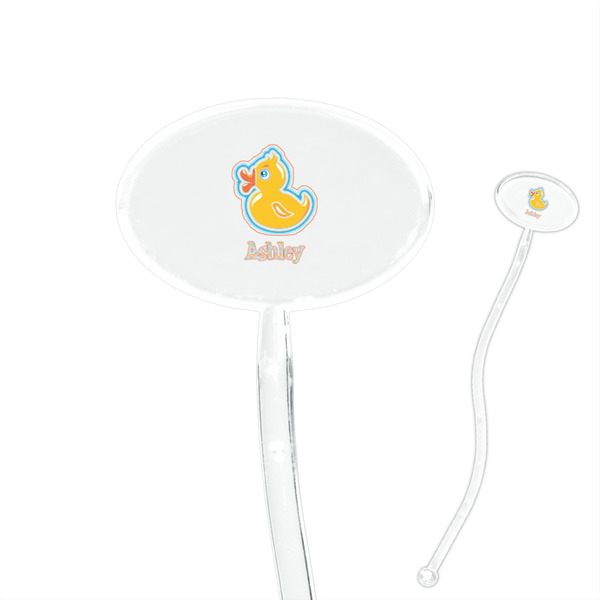 Custom Rubber Duckies & Flowers 7" Oval Plastic Stir Sticks - Clear (Personalized)