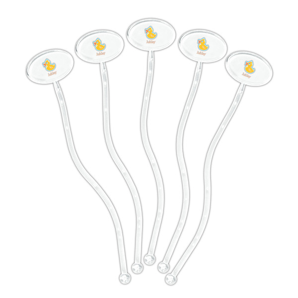 Rubber Duckies & Flowers Clear Plastic 7" Stir Stick - Oval - Fan
