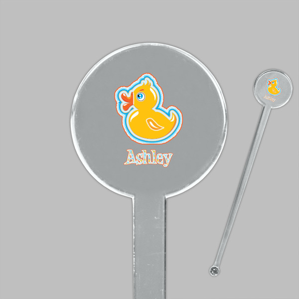 Rubber Duckies & Flowers Clear Plastic 7" Stir Stick - Round - Closeup